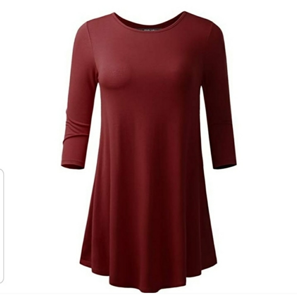 Burgundy 3/4 Sleeve Swing Tunic